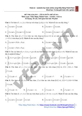 50 câu hỏi ôn tậ môn Toán - Phần Tích phân